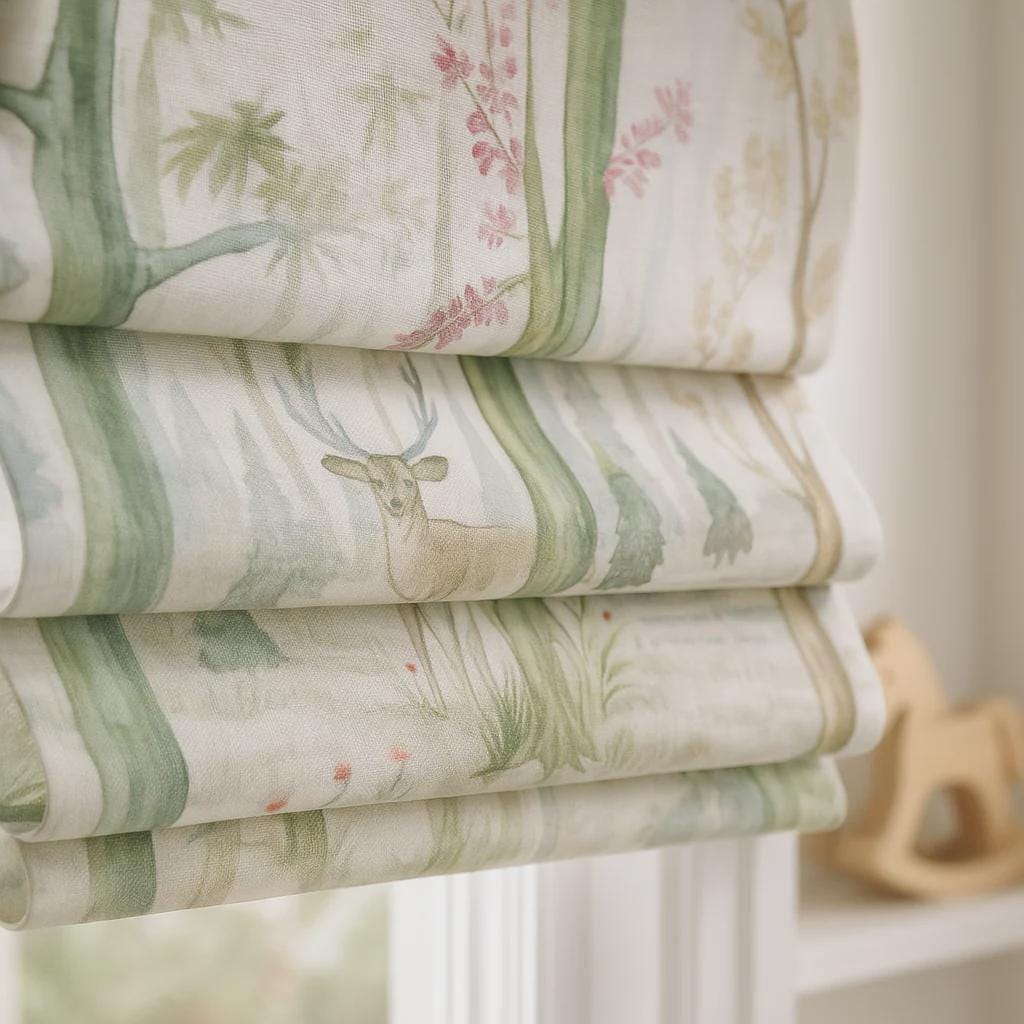 Woodland Deer Roman Blind: Custom Linen Shade for Nursery — image 1