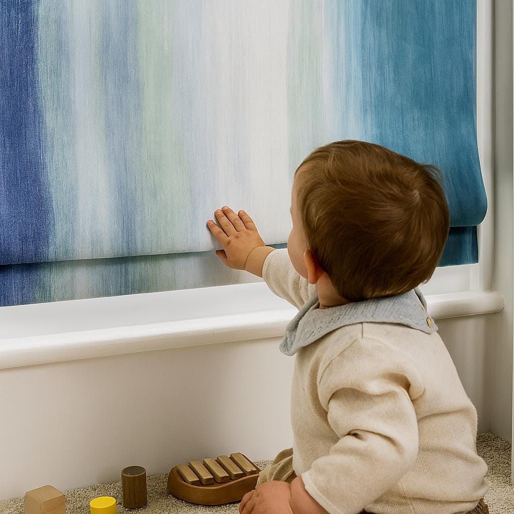 Roman Shade: Organic Blue Linen - Blackout or Light-Filtering Liner — image 1
