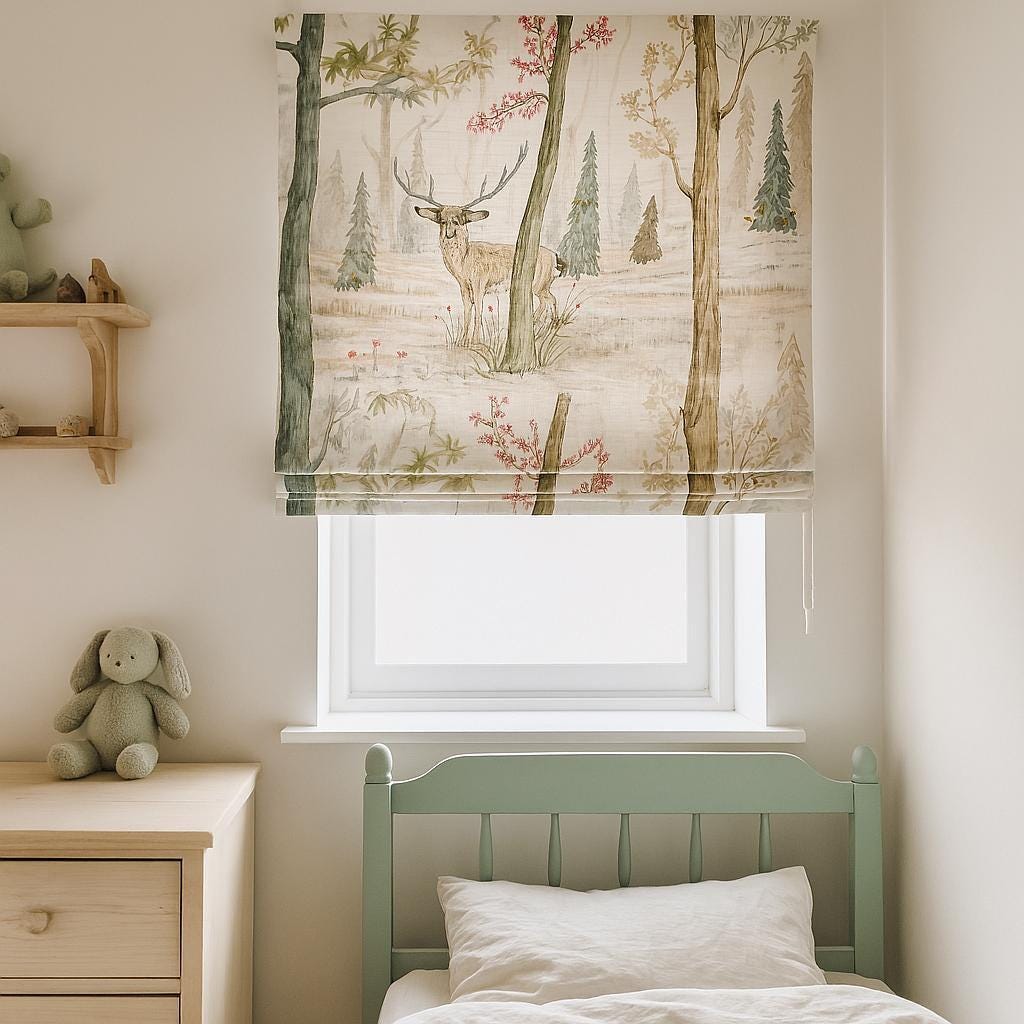Woodland Deer Roman Blind: Custom Linen Shade for Nursery — image 3