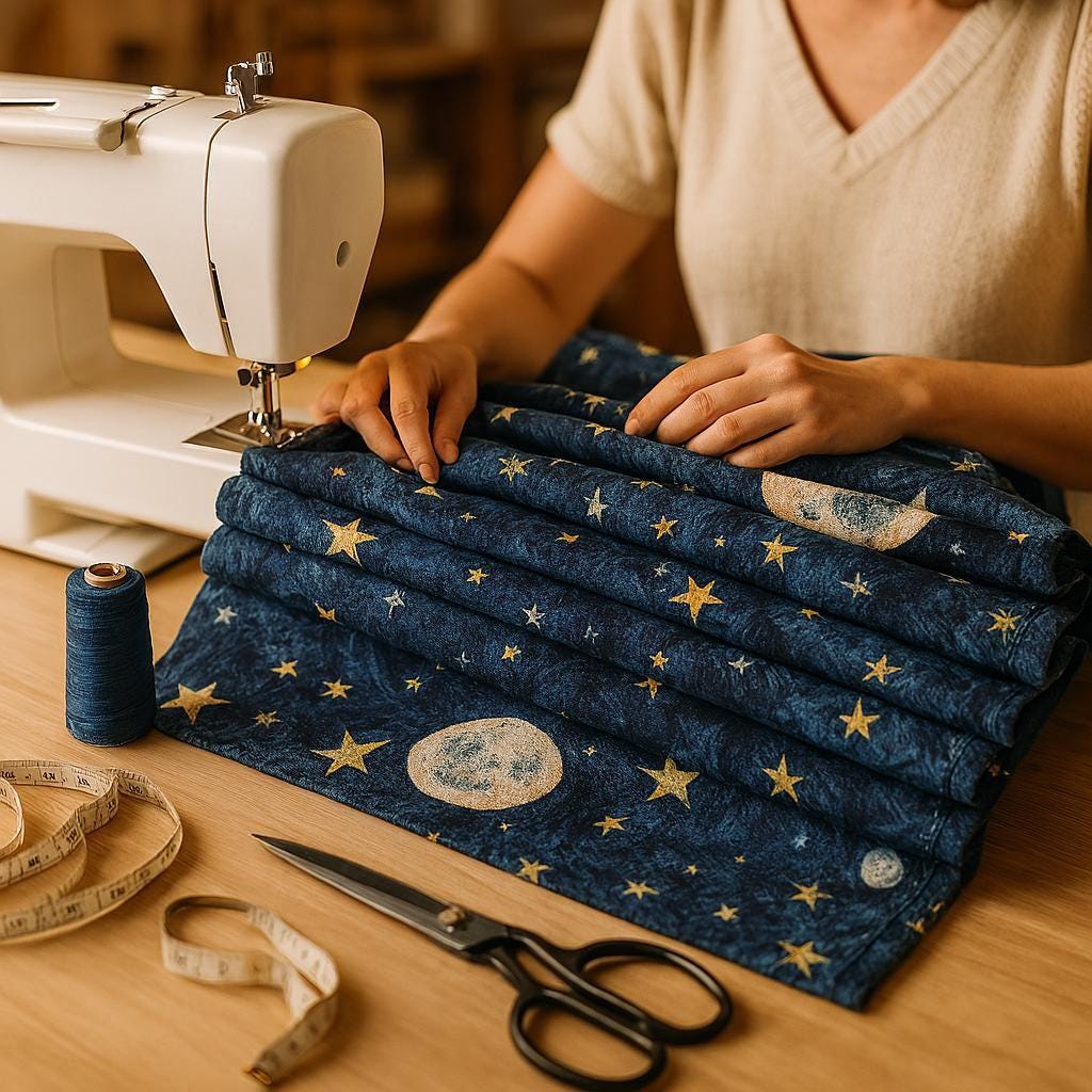 Starry Night Roman Shade - Organic Linen, Moon and Stars Print — image 3