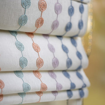 Organic Linen Roman Blind - Pastel Swirl Embroidery, Custom Size — image 1