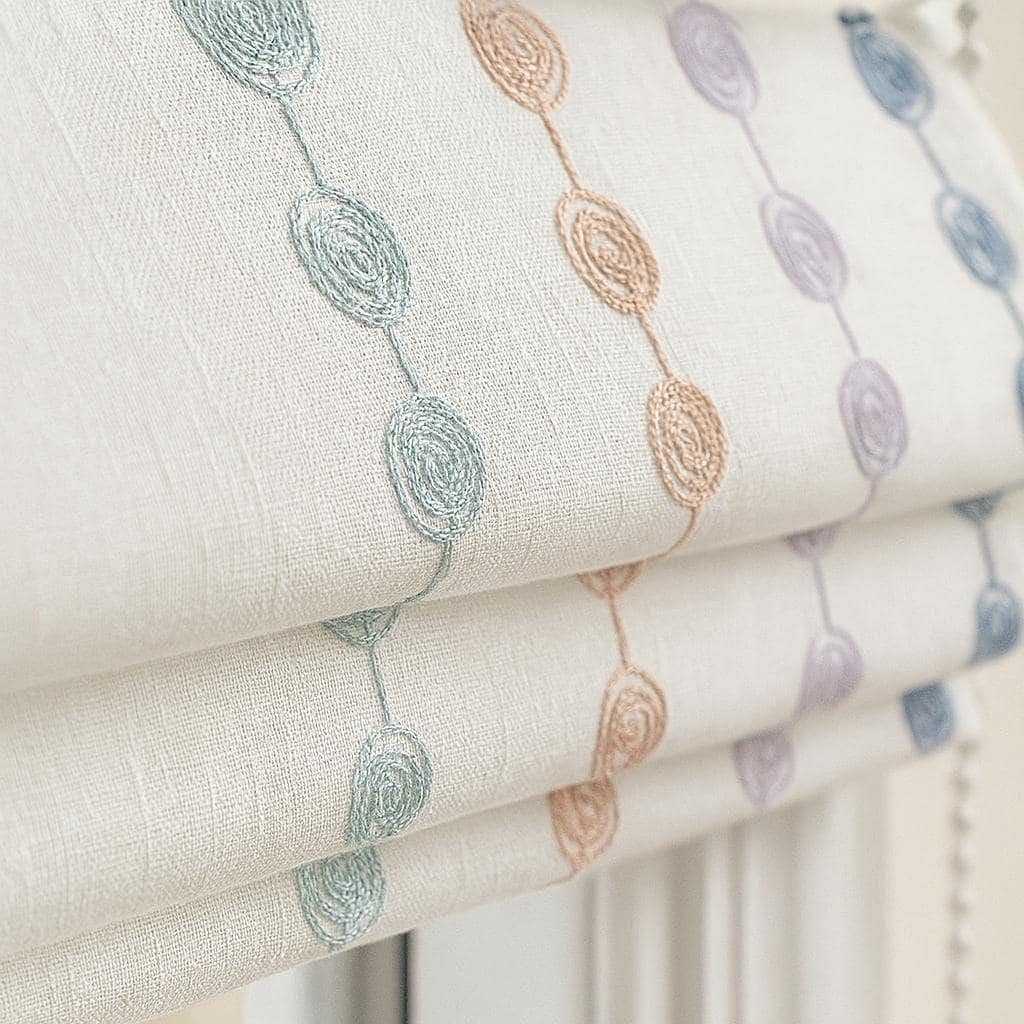 Organic Linen Roman Blind - Pastel Swirl Embroidery, Custom Size — image 2