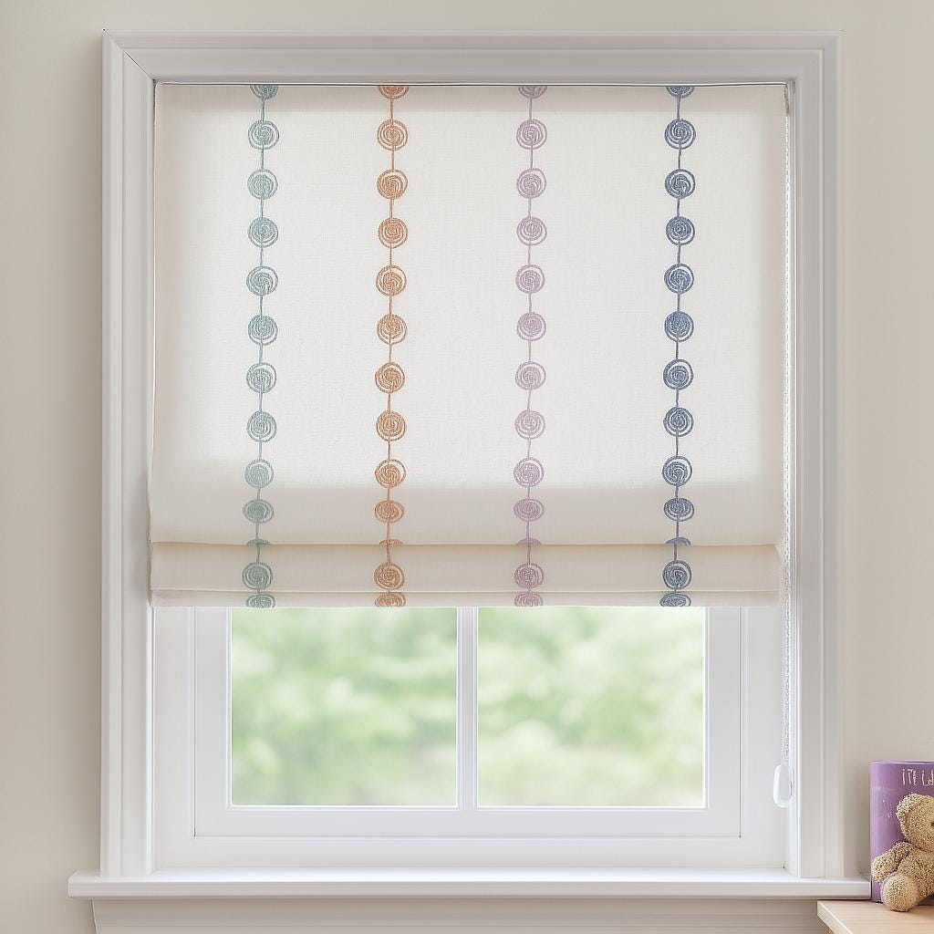 Organic Linen Roman Blind - Pastel Swirl Embroidery, Custom Size — image 3