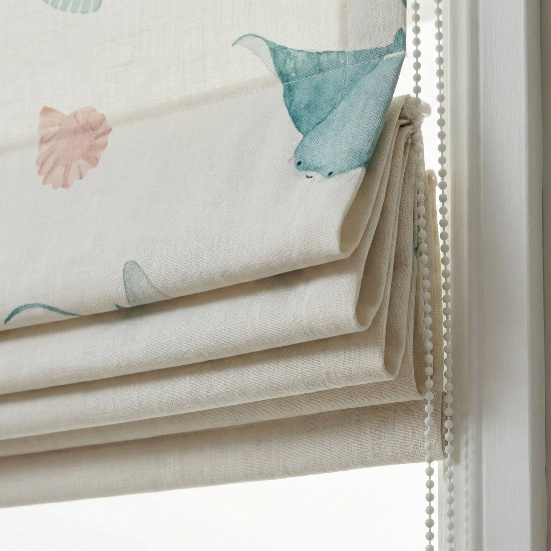 Ocean Animals Linen Roman Shade, Coastal Nursery Blind, Custom Size — image 1