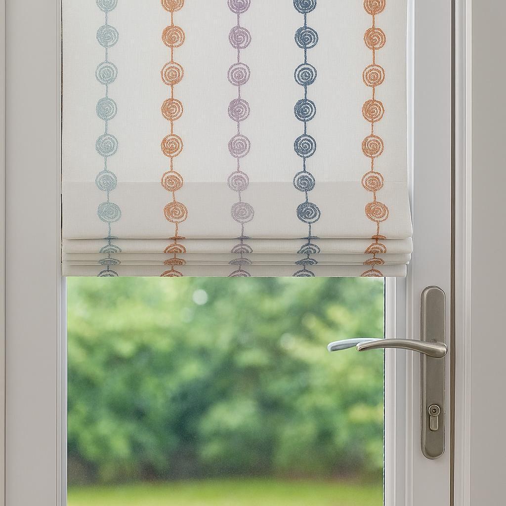 Organic Linen Roman Blind - Pastel Swirl Embroidery, Custom Size — image 5