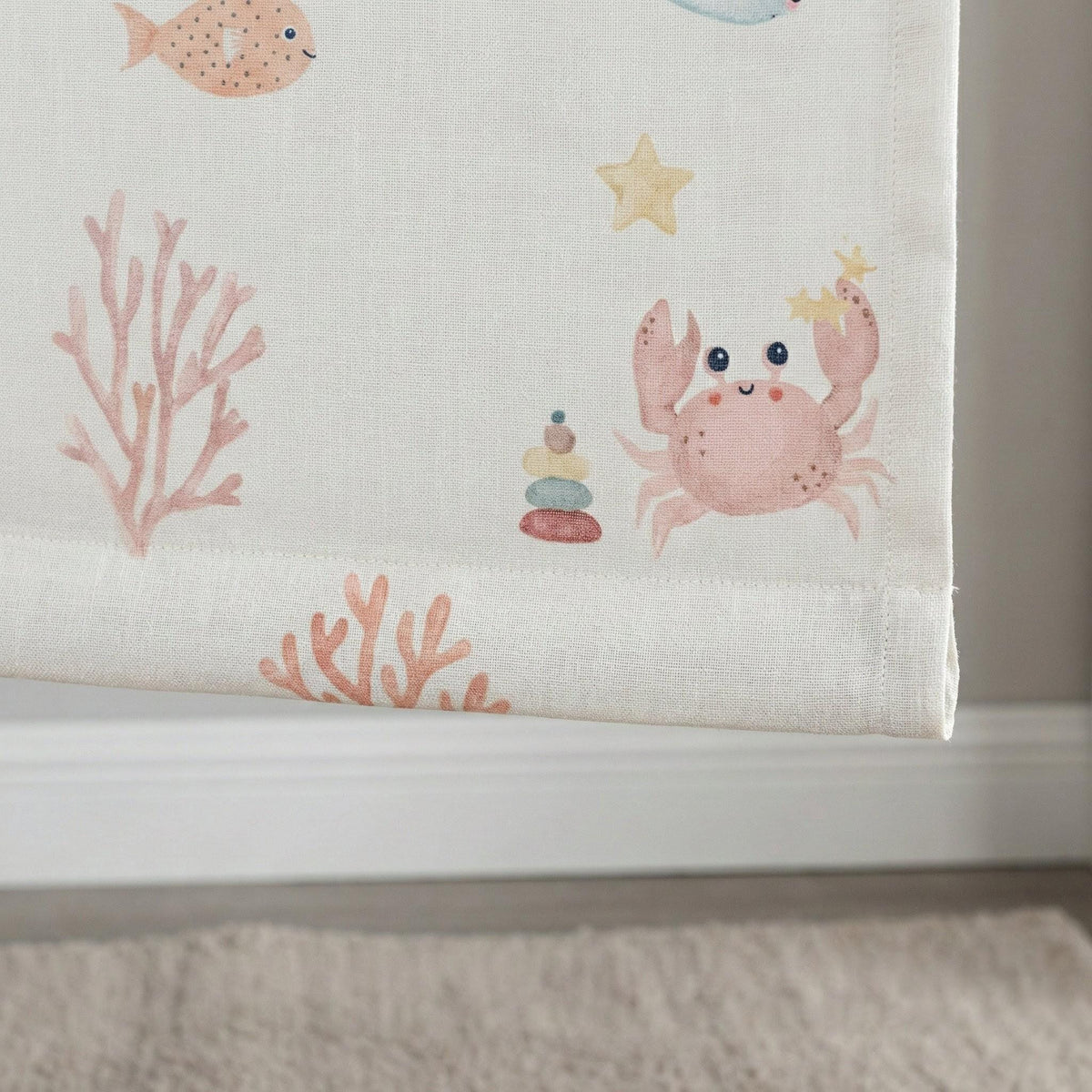 Ocean Animals Linen Roman Shade, Coastal Nursery Blind, Custom Size — image 3