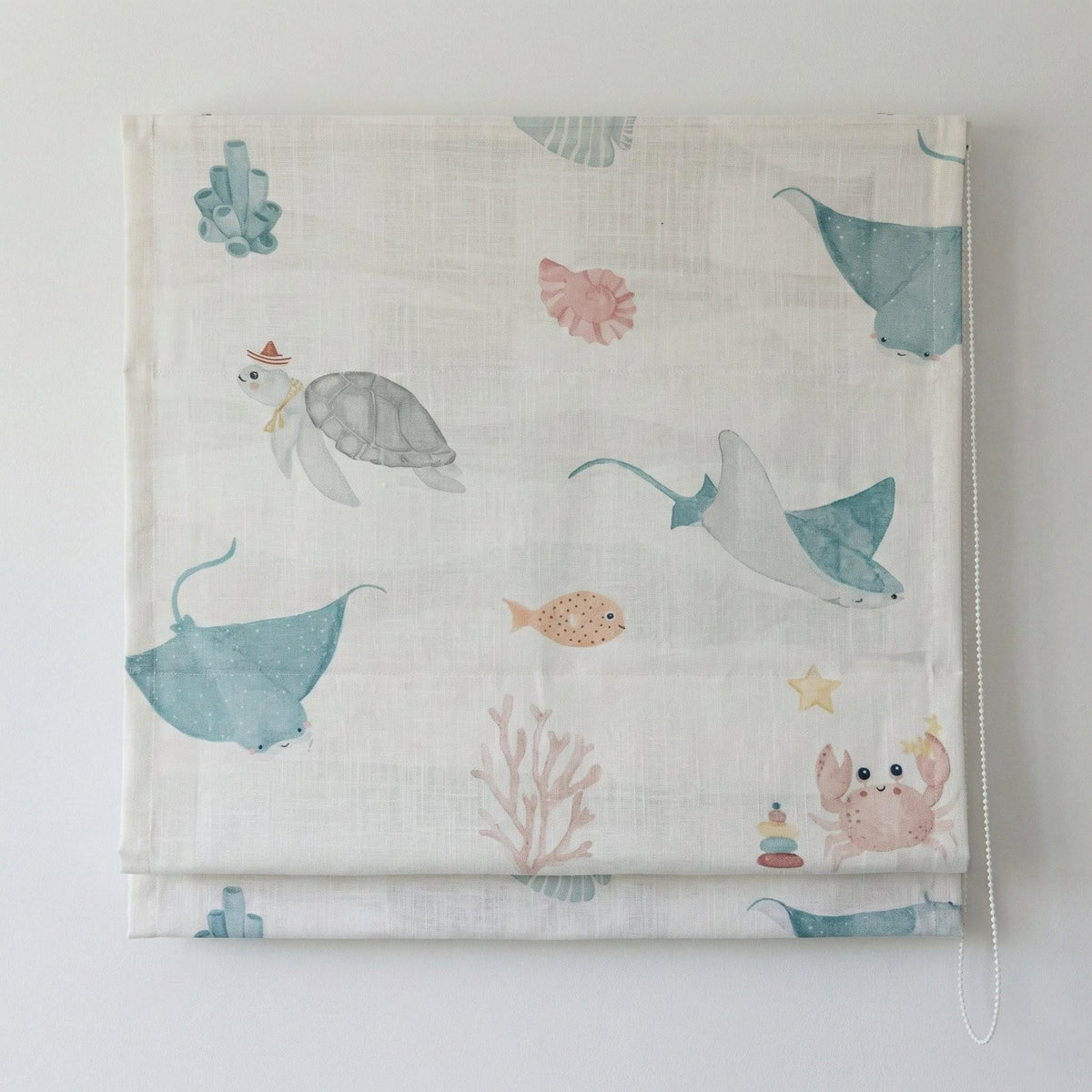 Ocean Animals Linen Roman Shade, Coastal Nursery Blind, Custom Size — image 4