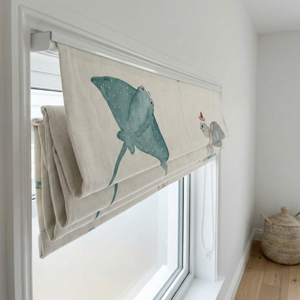 Ocean Animals Linen Roman Shade, Coastal Nursery Blind, Custom Size — image 5