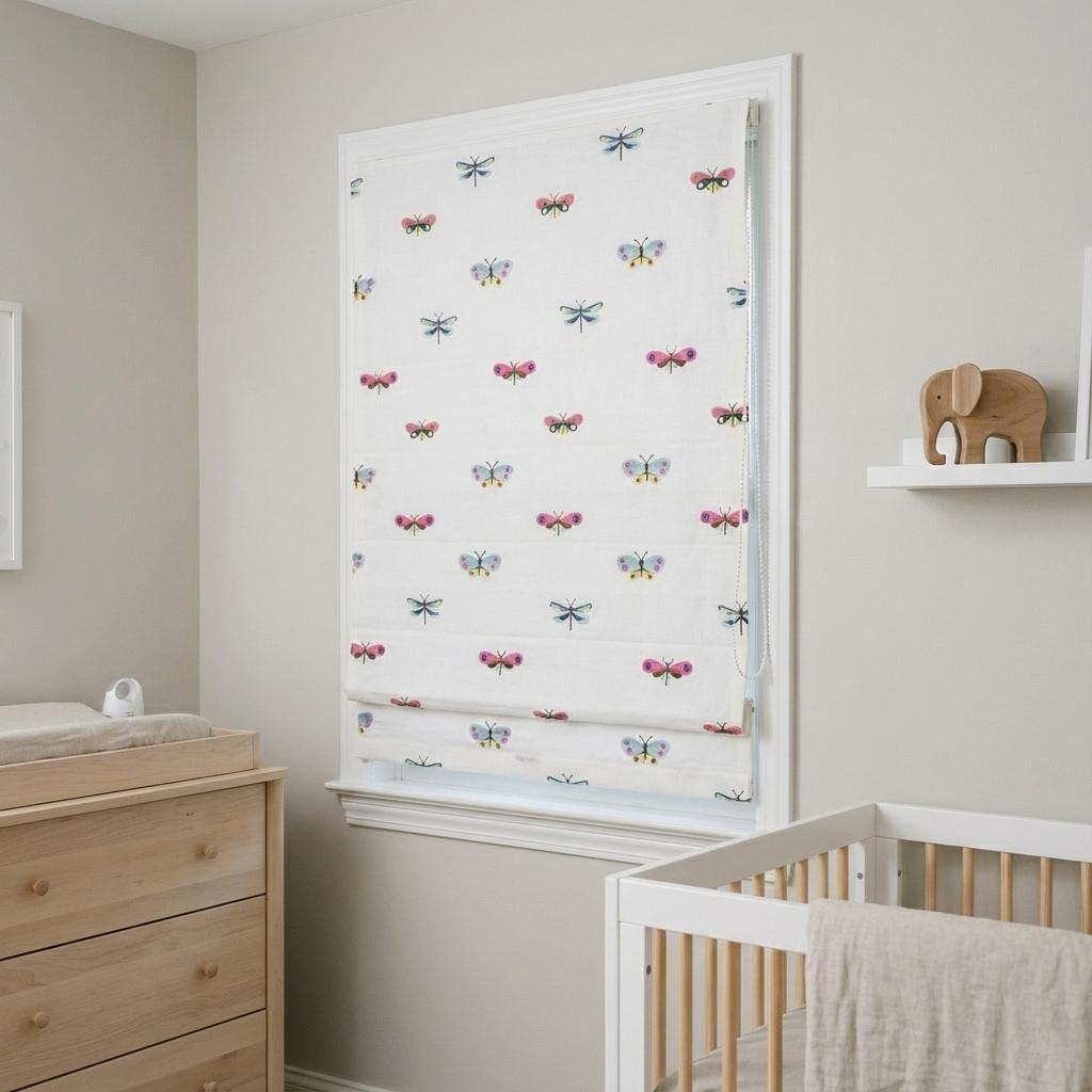 Dragonfly & Butterfly Roman Shade: Linen Nursery Window Blind (Made to Measure) — image 6