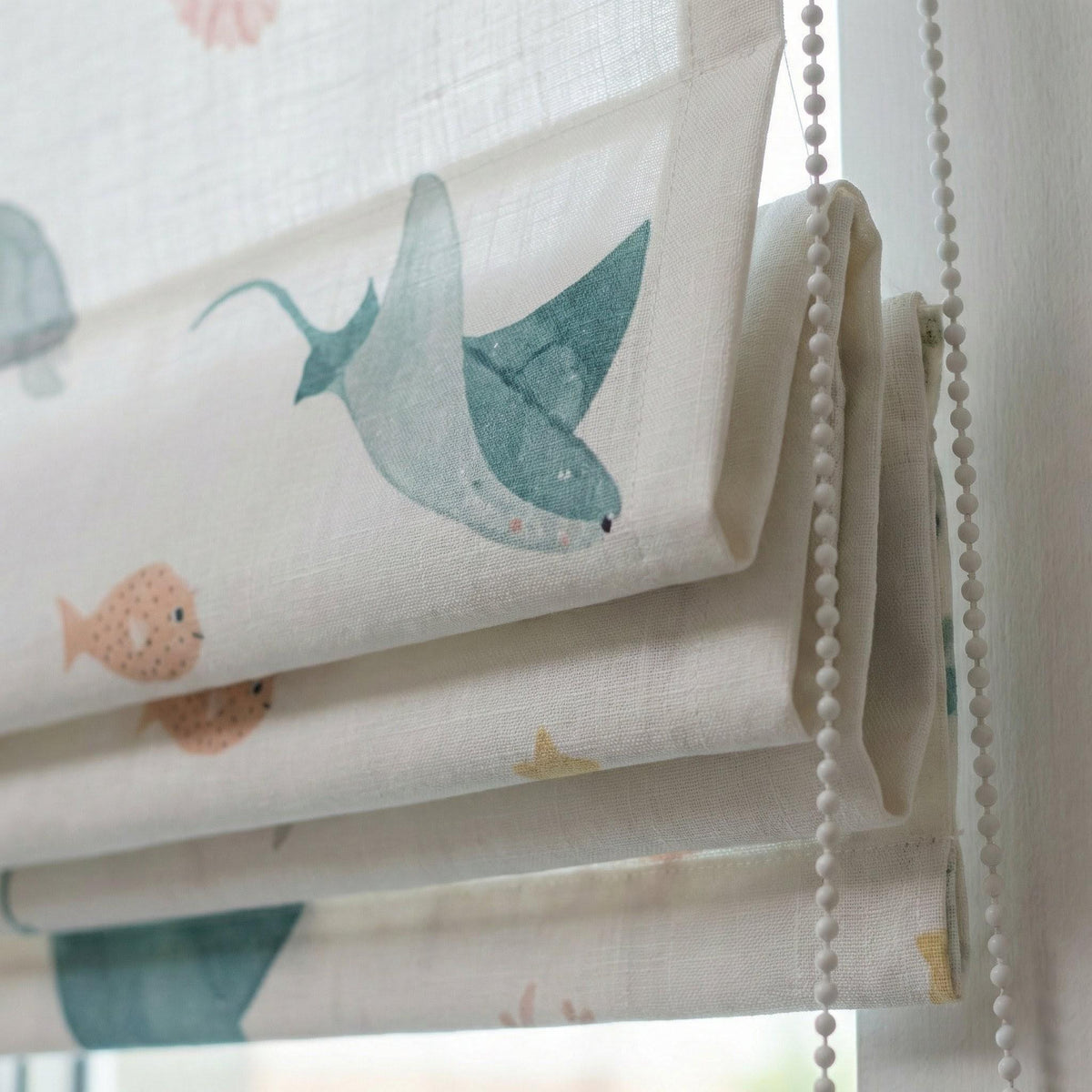 Ocean Animals Linen Roman Shade, Coastal Nursery Blind, Custom Size — image 7