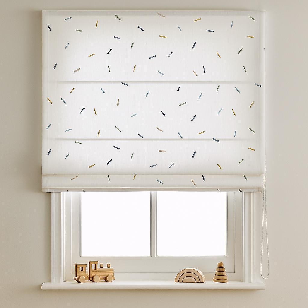 Sprinkle Embroidered Roman Blind: Organic Linen, Kids Blackout Shade — image 1
