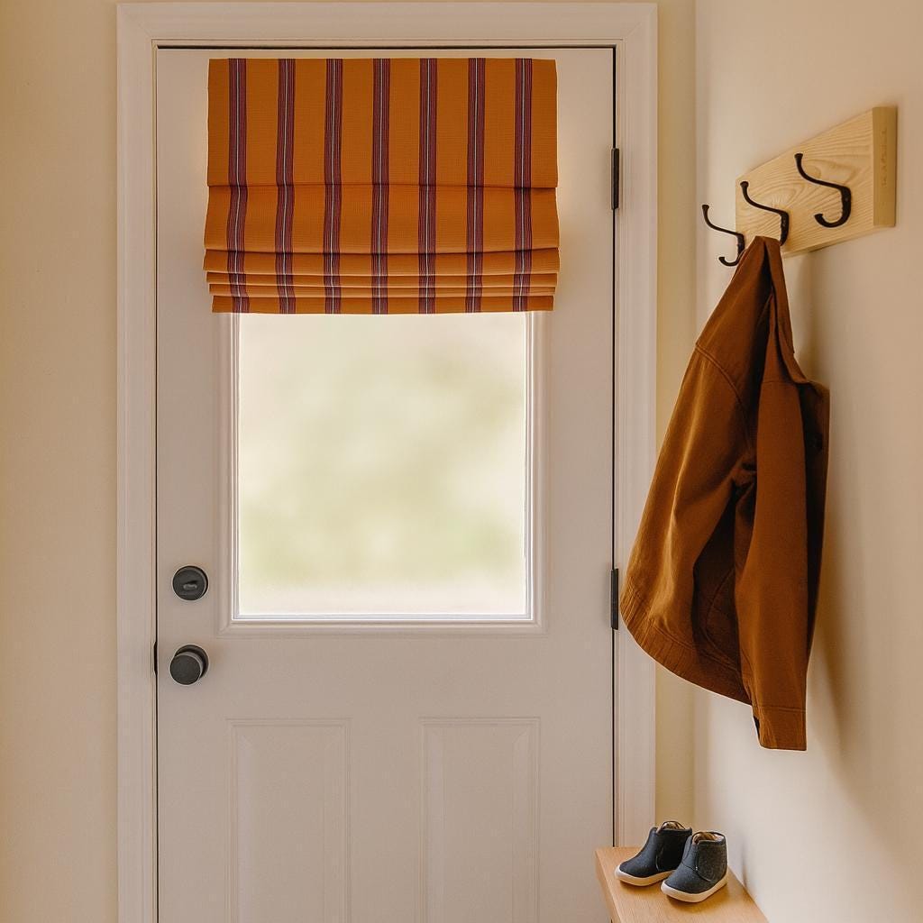 Roman Shade: Kids Nursery Orange Stripe (Organic Cotton, Blackout) — image 3