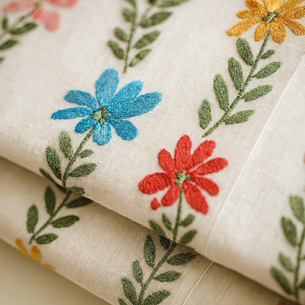 Kids Roman Shade - White Linen with Cheerful Floral Embroidery — image 5