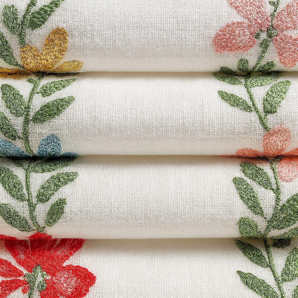 Kids Roman Shade - White Linen with Cheerful Floral Embroidery — image 6