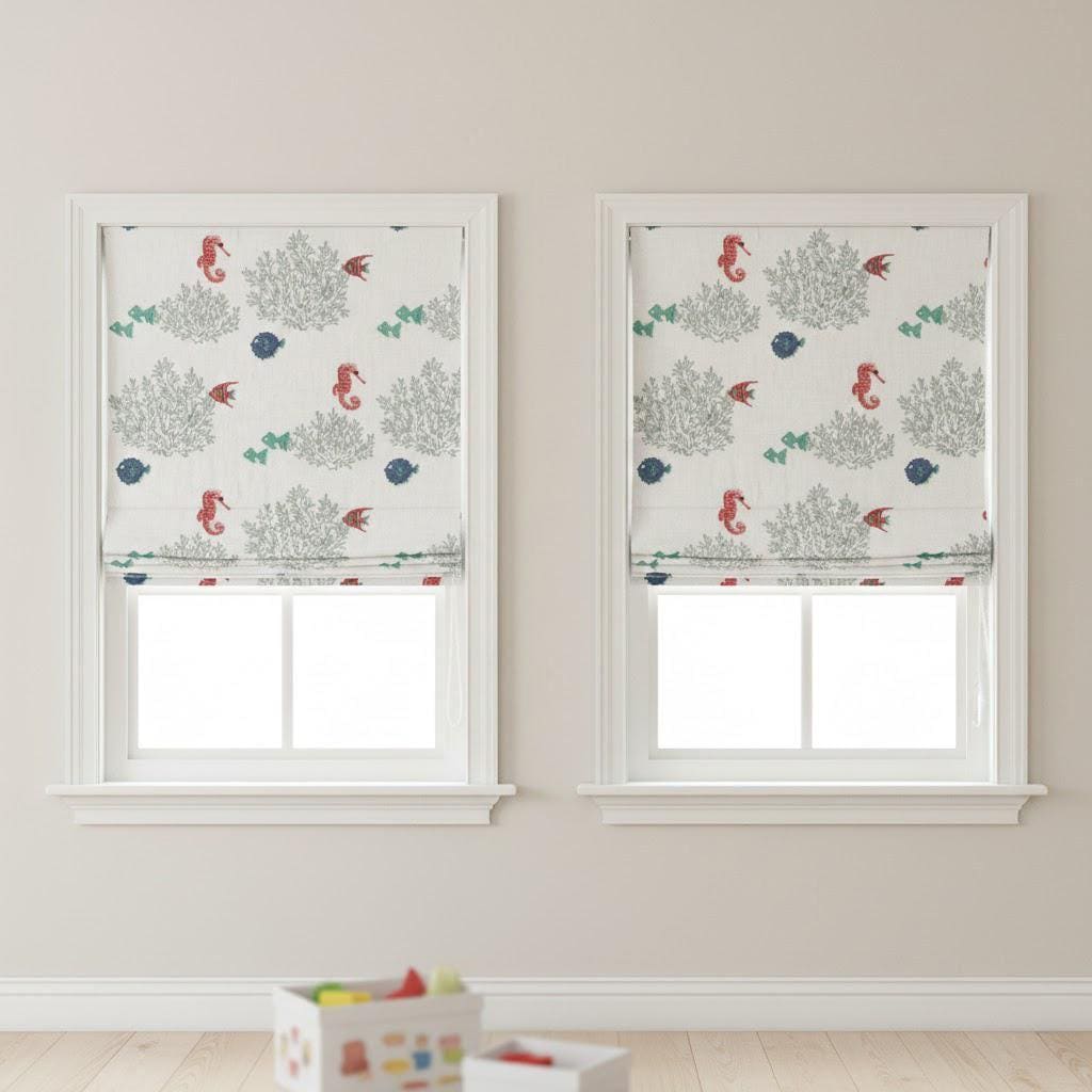 Roman Blind: Seahorse & Fish Embroidery - Thick Organic Linen — image 9