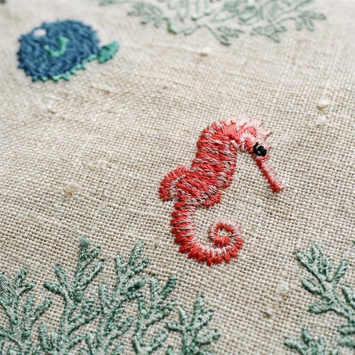 Roman Blind: Seahorse & Fish Embroidery - Thick Organic Linen — image 10