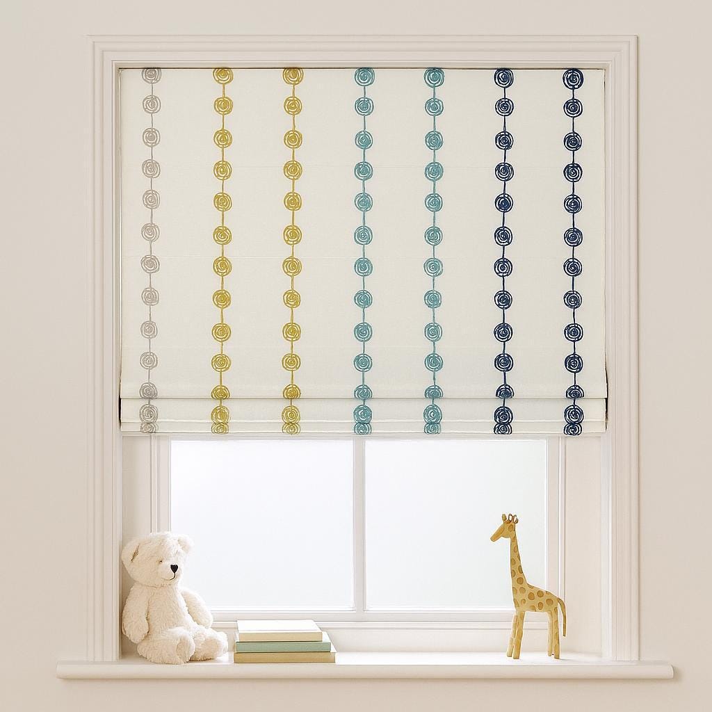 Embroidered Linen Roman Shade: Colorful Circles, Custom Size — image 4