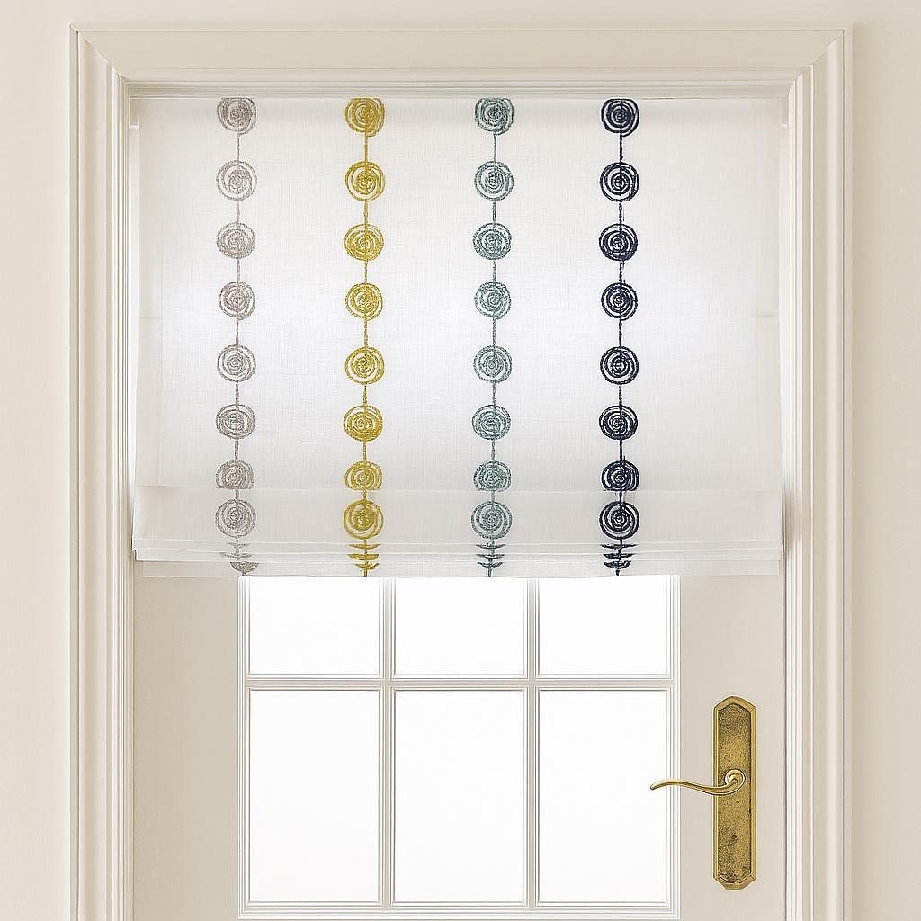 Embroidered Linen Roman Shade: Colorful Circles, Custom Size — image 7