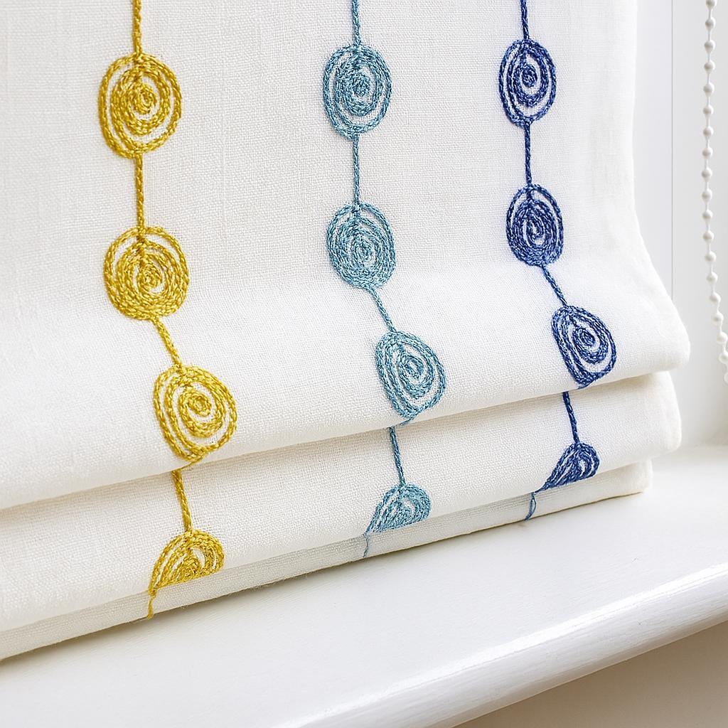 Embroidered Linen Roman Shade: Colorful Circles, Custom Size — image 8