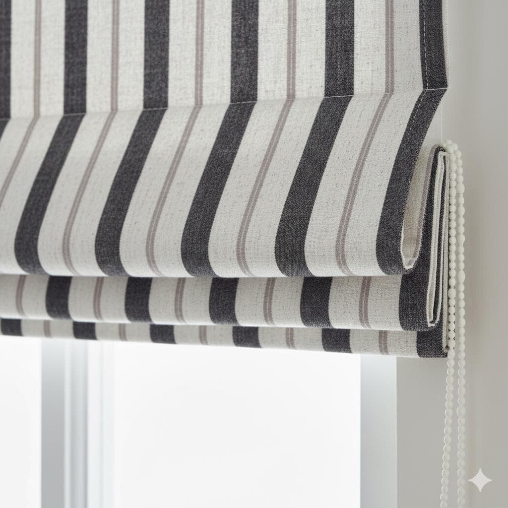 Linen Roman Shade - Farmhouse Stripes, Made to Measure, Light-Filtering or Blackout — image 1