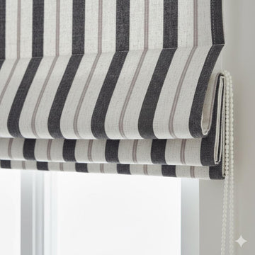 Linen Roman Shade - Farmhouse Stripes, Made to Measure, Light-Filtering or Blackout — image 1