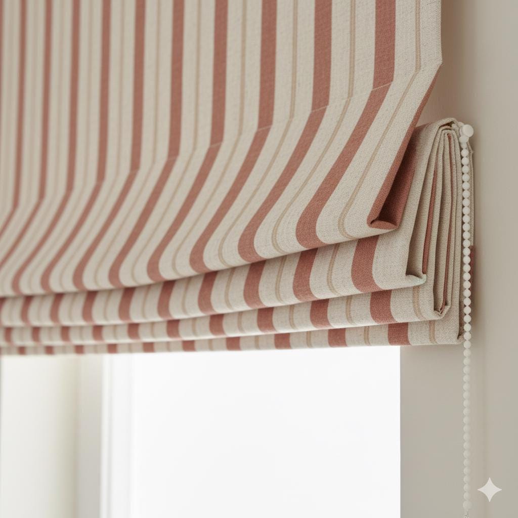 Farmhouse Linen Roman Shade, Oatmeal & Terracotta (Made to Measure, Corded) — image 1