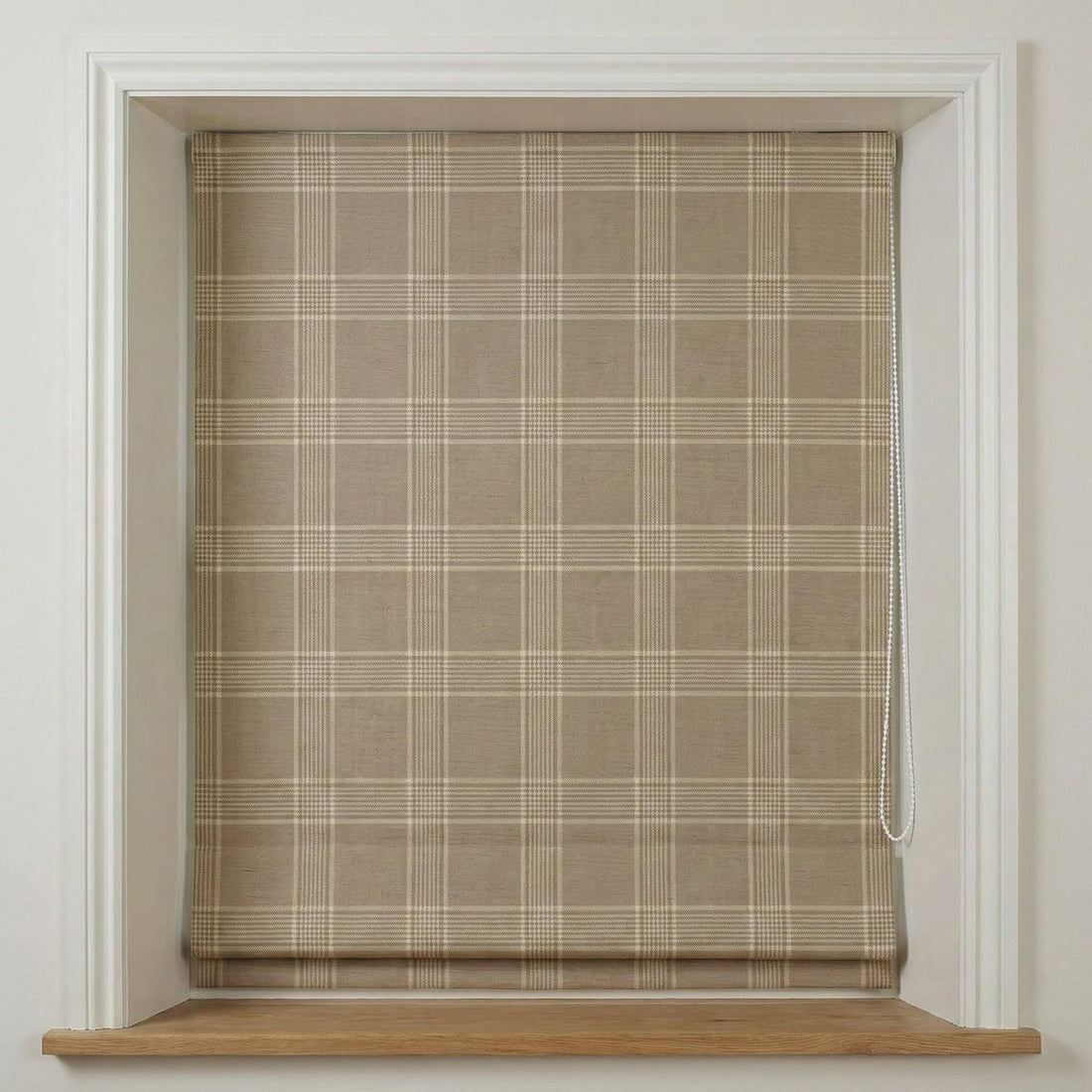 Custom Linen Roman Shade, Taupe Cream Plaid, Farmhouse Window Blind, OEKO-TEX — image 1