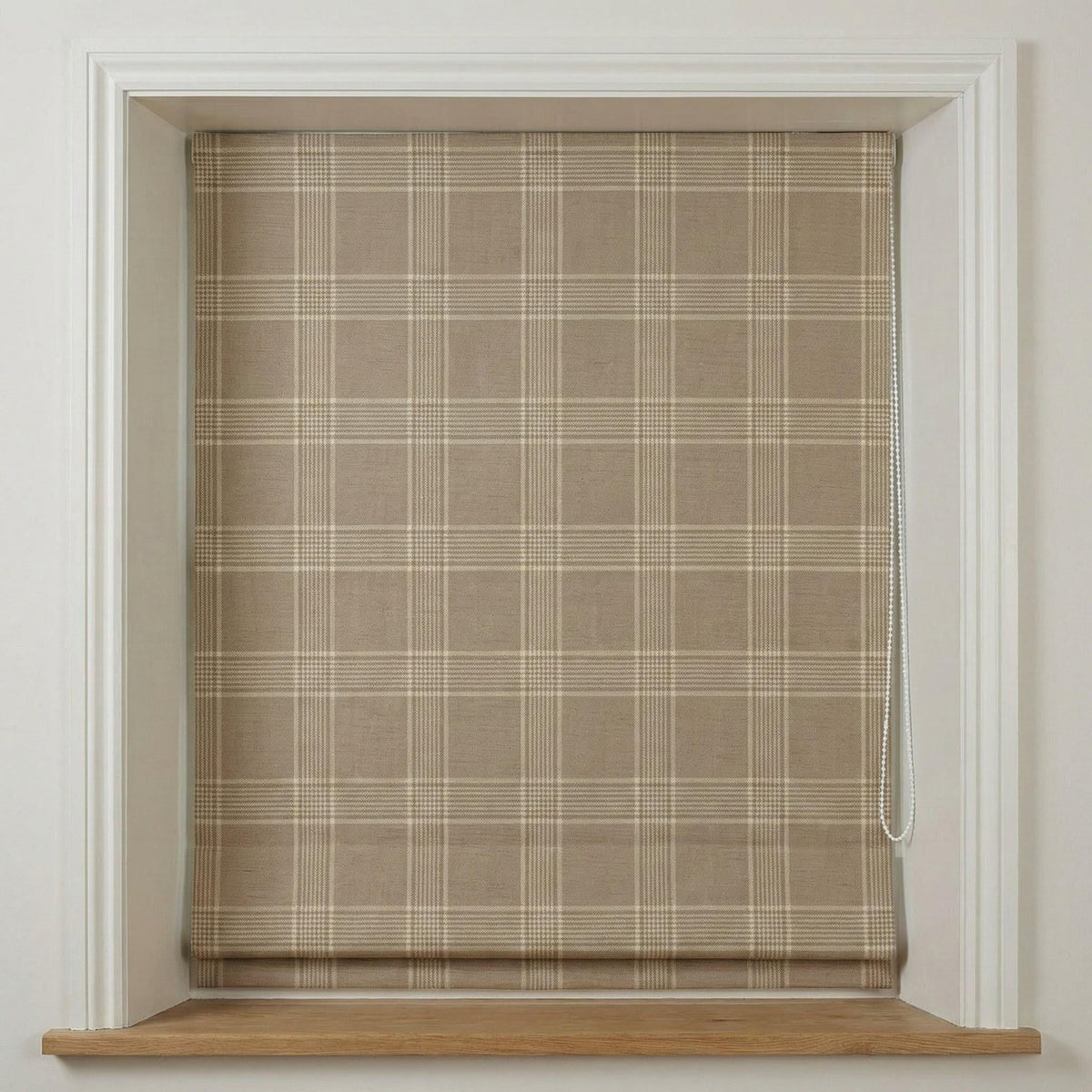Custom Linen Roman Shade, Taupe Cream Plaid, Farmhouse Window Blind, OEKO-TEX — image 2