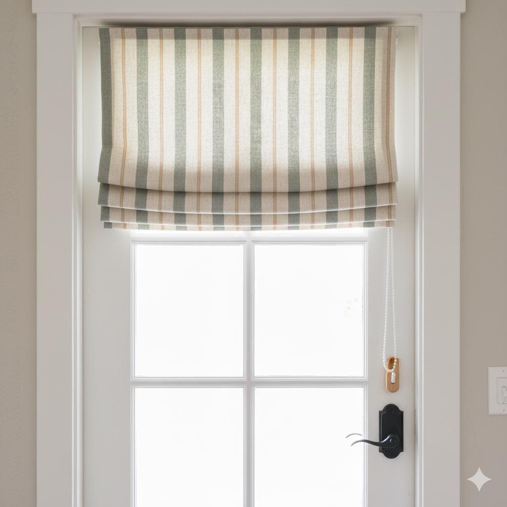 Roman Shade: Linen Farmhouse Stripe - Custom Size, Corded Lift — image 4