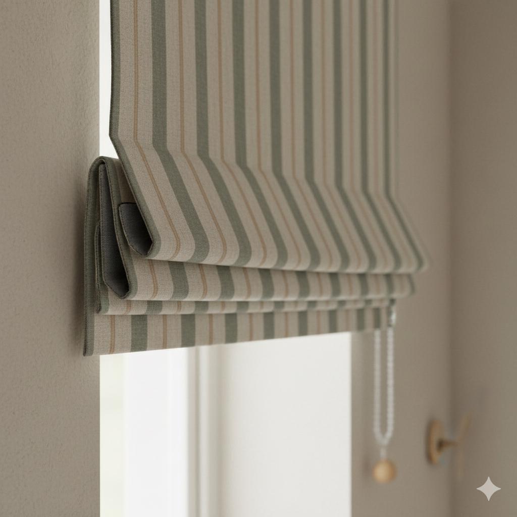 Roman Shade: Linen Farmhouse Stripe - Custom Size, Corded Lift — image 6