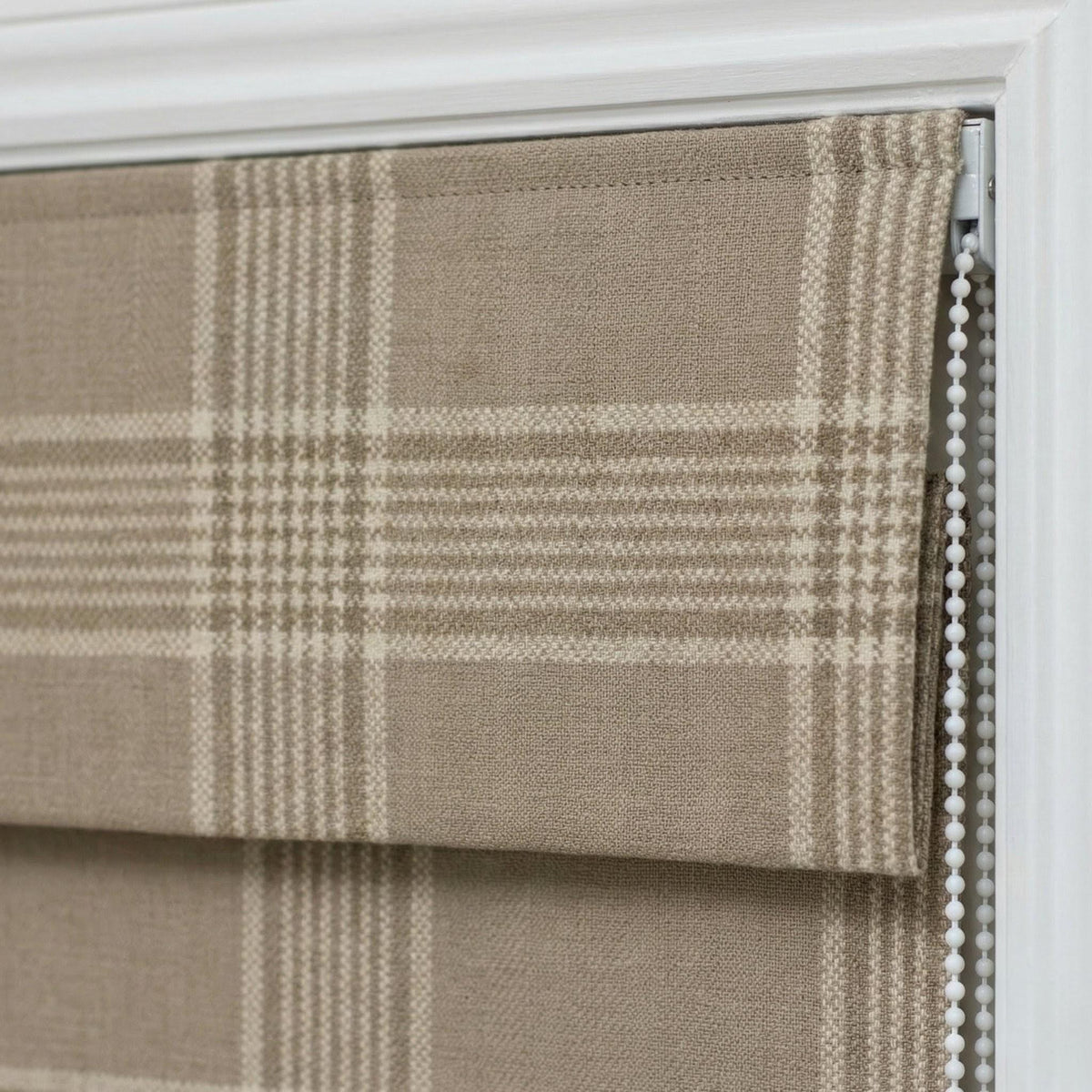 Custom Linen Roman Shade, Taupe Cream Plaid, Farmhouse Window Blind, OEKO-TEX — image 7