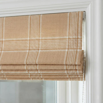 Custom Linen Roman Shade, Camel Tan Plaid, Farmhouse Window Blind, OEKO-TEX — image 1