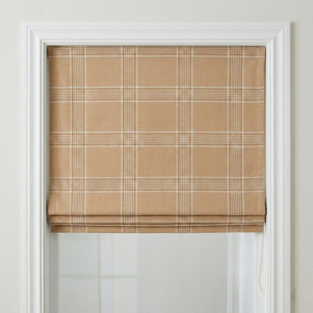 Custom Linen Roman Shade, Camel Tan Plaid, Farmhouse Window Blind, OEKO-TEX — image 1