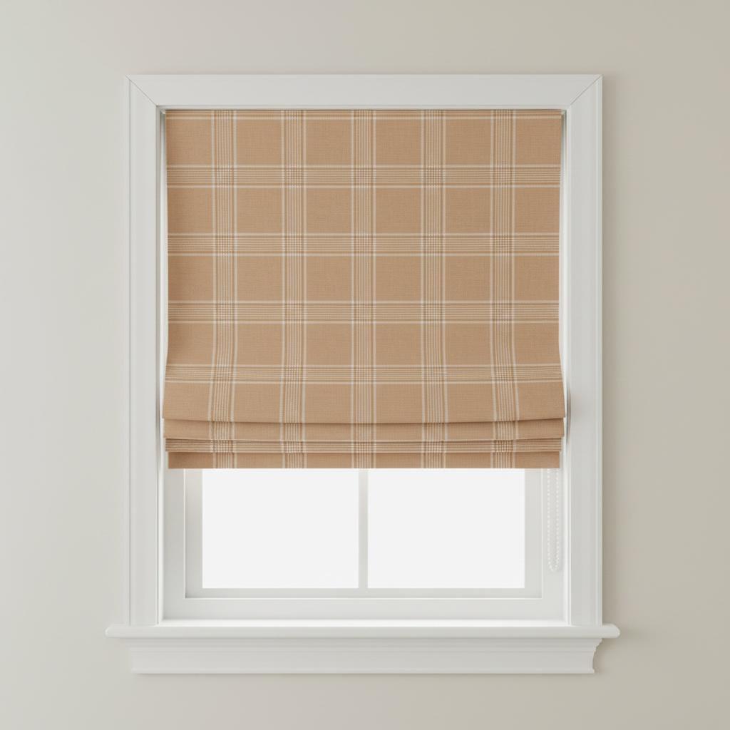 Custom Linen Roman Shade, Camel Tan Plaid, Farmhouse Window Blind, OEKO-TEX — image 5