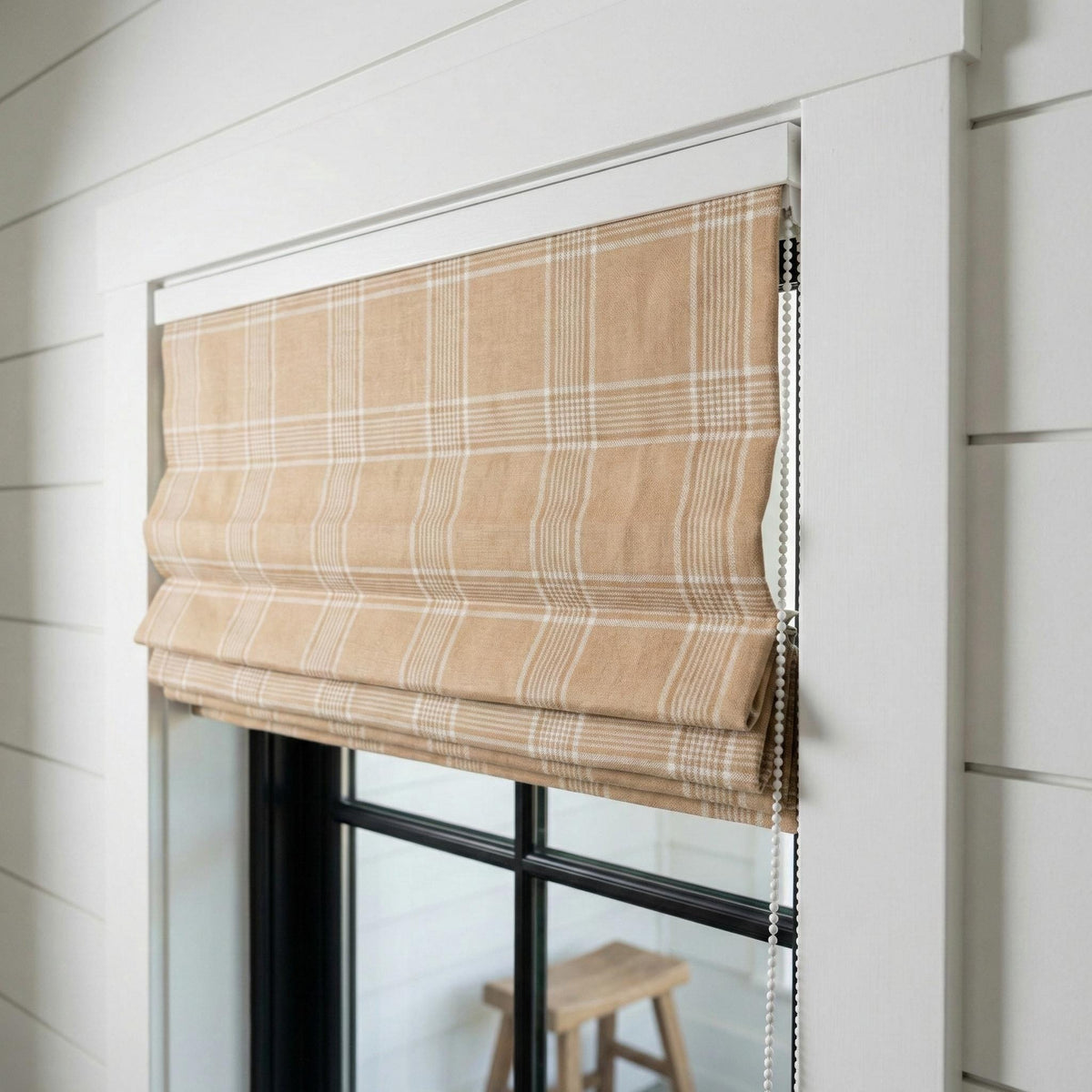 Custom Linen Roman Shade, Camel Tan Plaid, Farmhouse Window Blind, OEKO-TEX — image 7