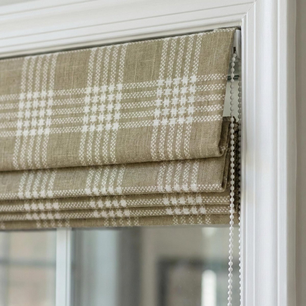 Olive Green Plaid Linen Roman Shade, Farmhouse Window Blind, Custom Made to Measure — image 1
