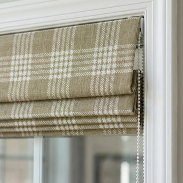 Olive Green Plaid Linen Roman Shade, Farmhouse Window Blind, Custom Made to Measure — image 1