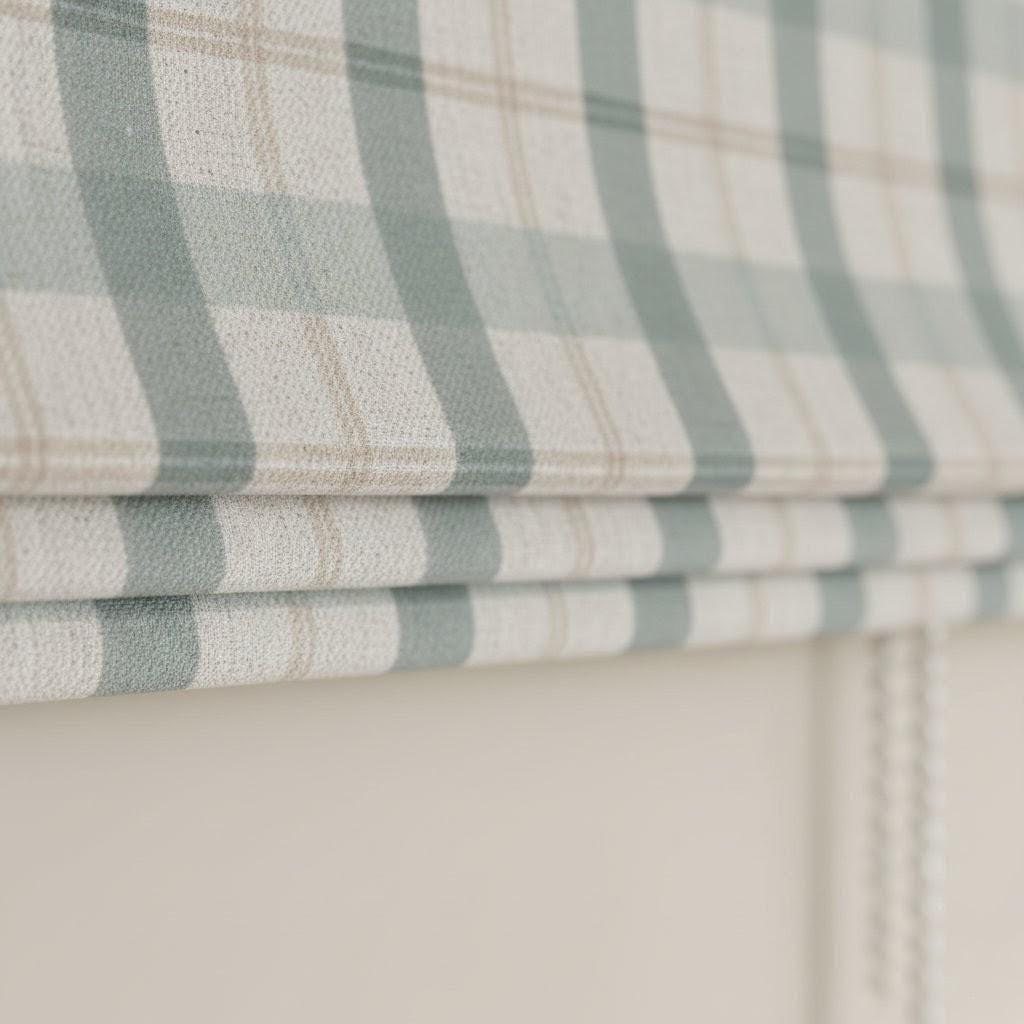Roman Shade: Duck Egg Blue Farmhouse Check - Custom Linen Blind — image 4