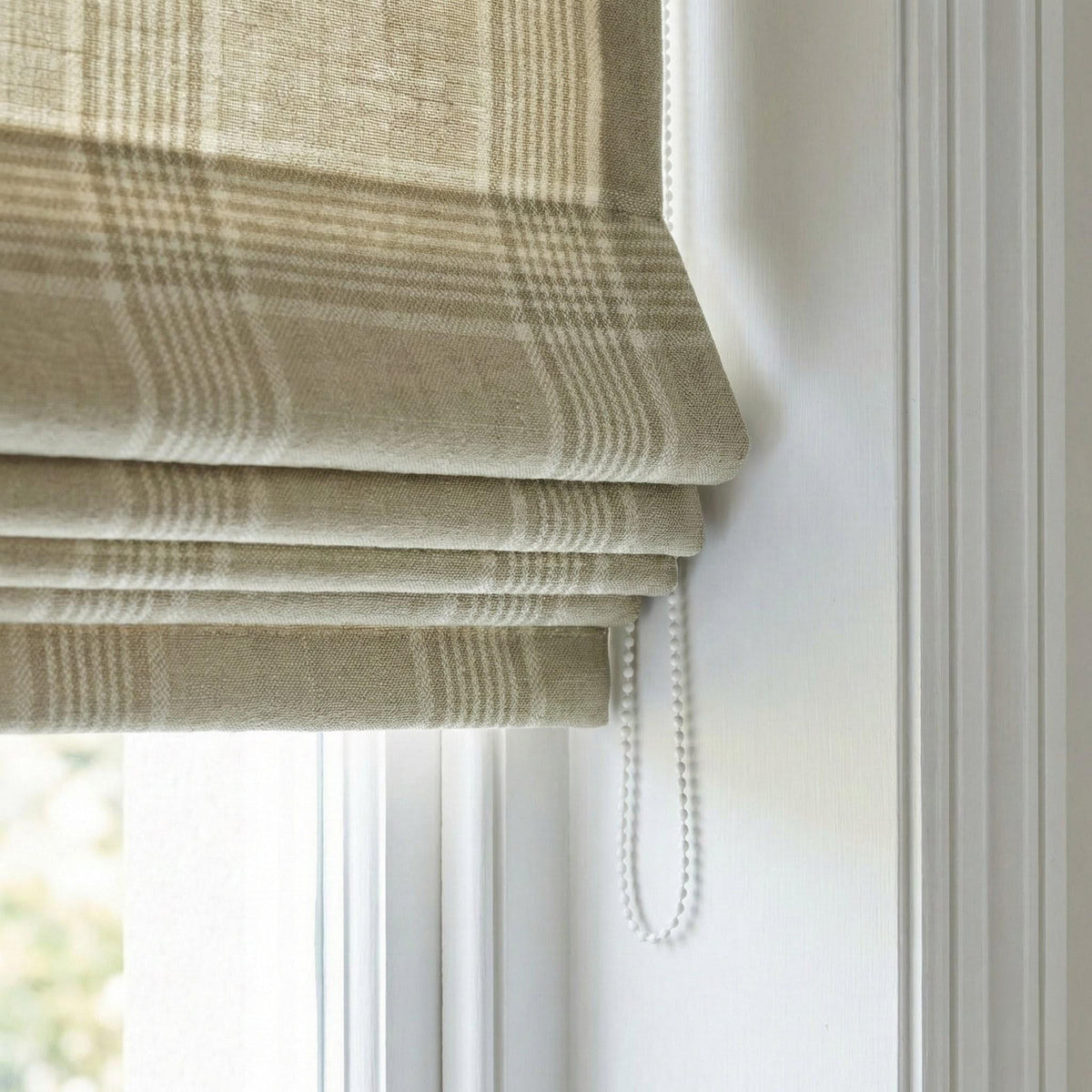 Sage Green Plaid Linen Roman Shade, Custom Corded Window Blind — image 8