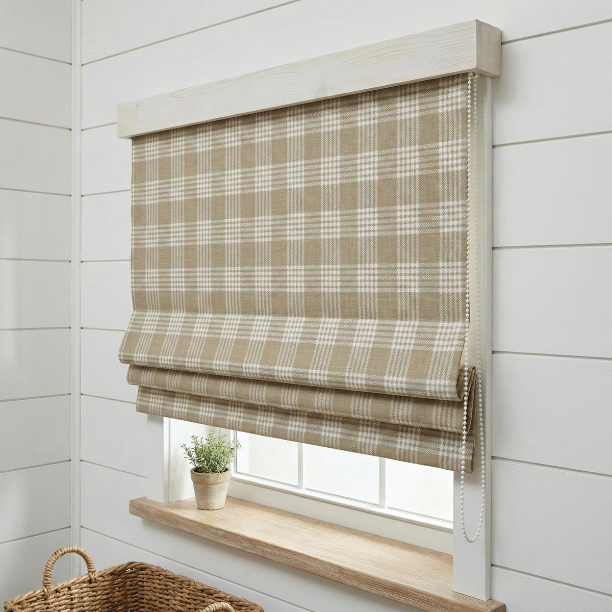 Olive Green Plaid Linen Roman Shade, Farmhouse Window Blind, Custom Made to Measure — image 9