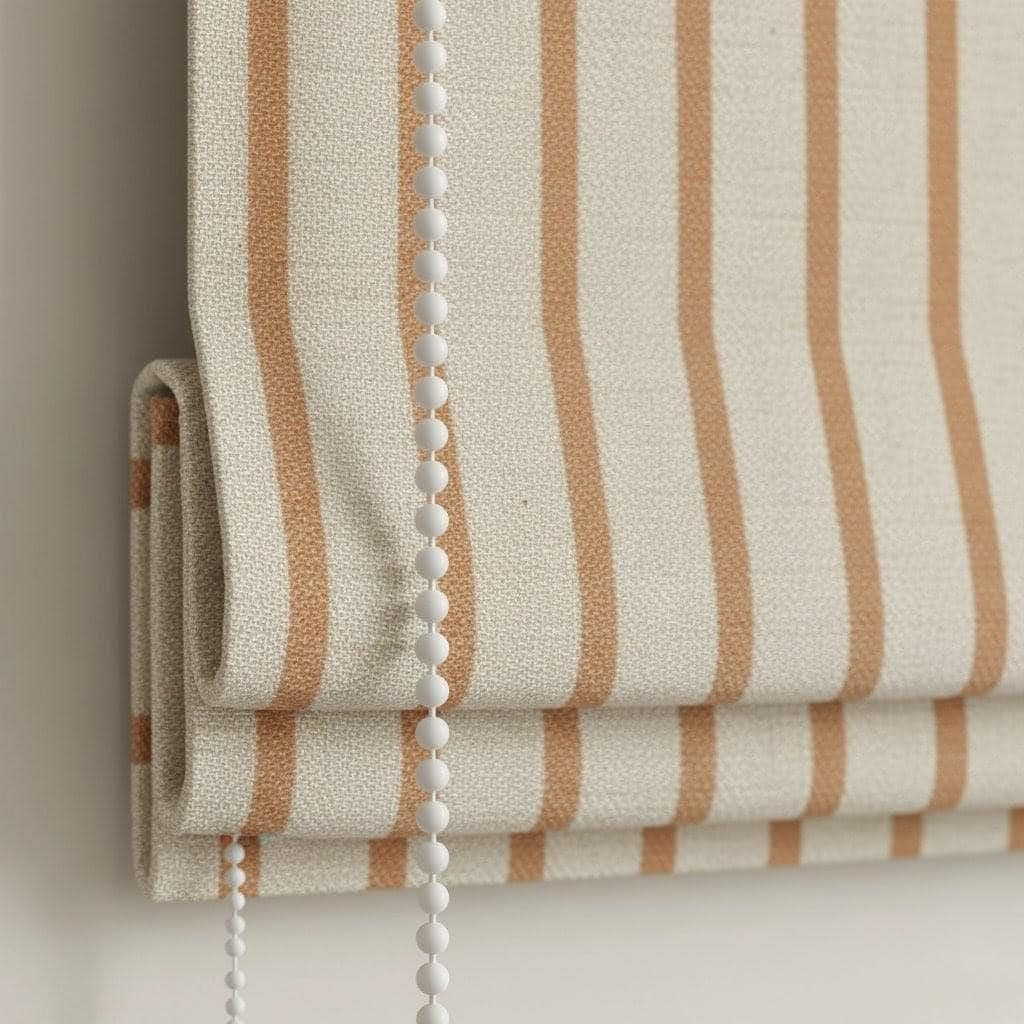 Roman Shade: Cinnamon Tan Stripes - Custom Linen Window Blind — image 1
