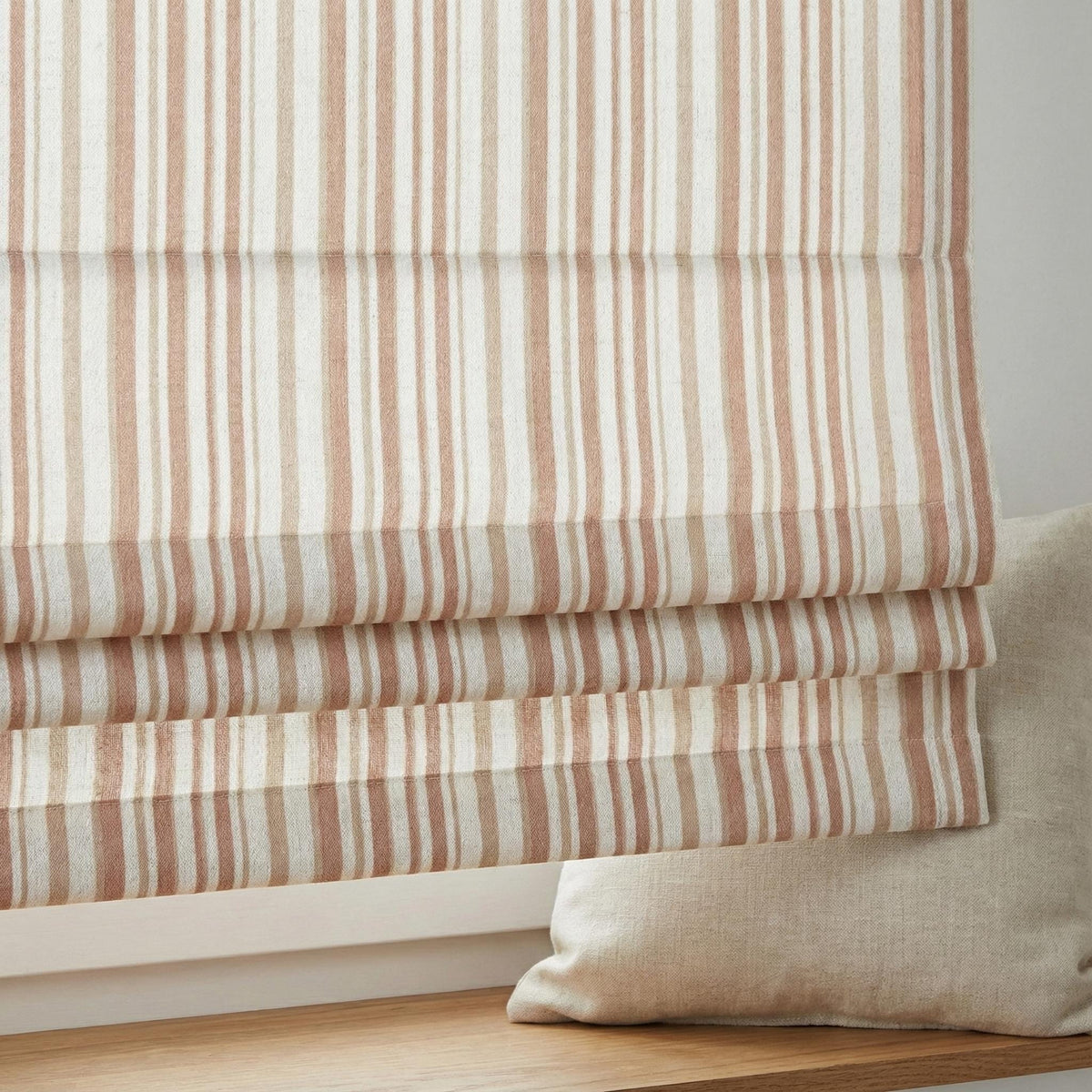 Farmhouse Linen Roman Shade, Dusty Pink Stripe (Organic Blackout) — image 3