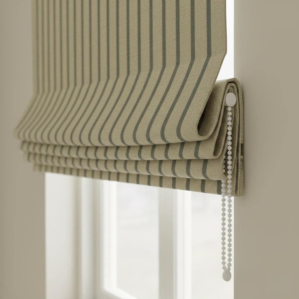 Custom Linen Roman Shade: Beige Sage Vertical Stripes, Light Control — image 4