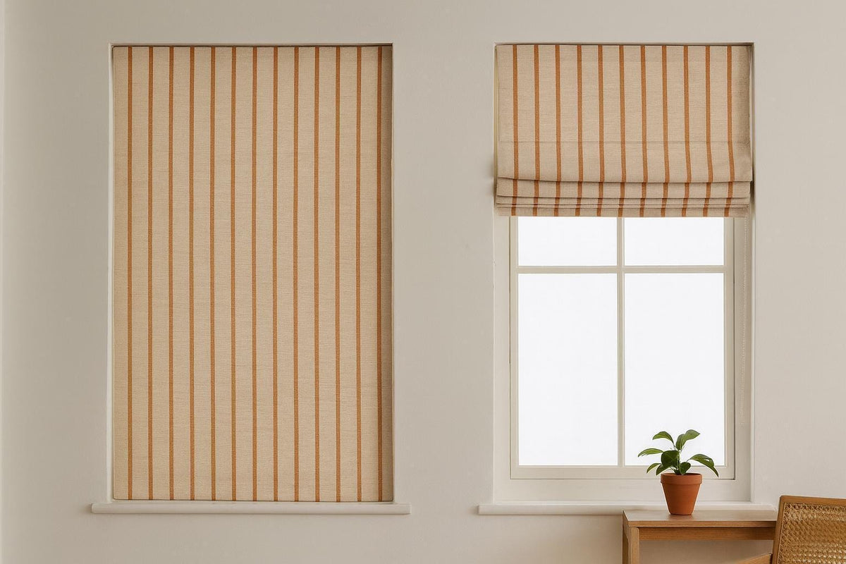Roman Shade: Cinnamon Tan Stripes - Custom Linen Window Blind — image 7