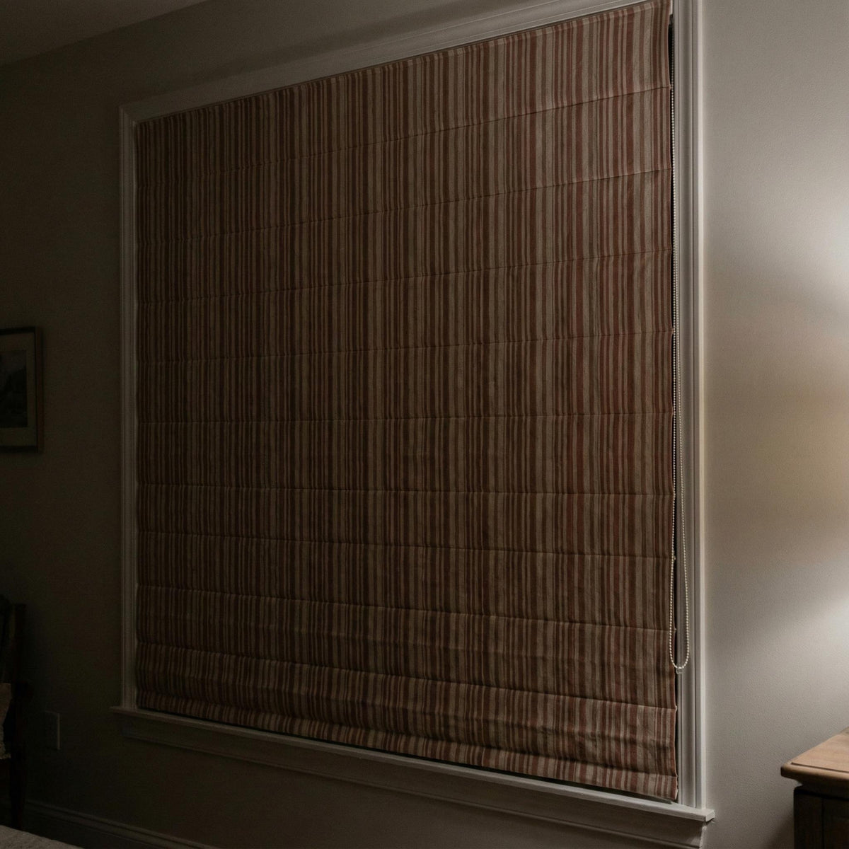 Farmhouse Linen Roman Shade, Dusty Pink Stripe (Organic Blackout) — image 9