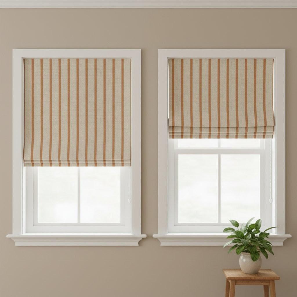 Roman Shade: Cinnamon Tan Stripes - Custom Linen Window Blind — image 10