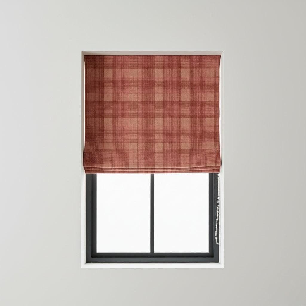 Roman Shade: Terracotta Red Plaid Linen (Custom Fit, Blackout or Light Filter) — image 1
