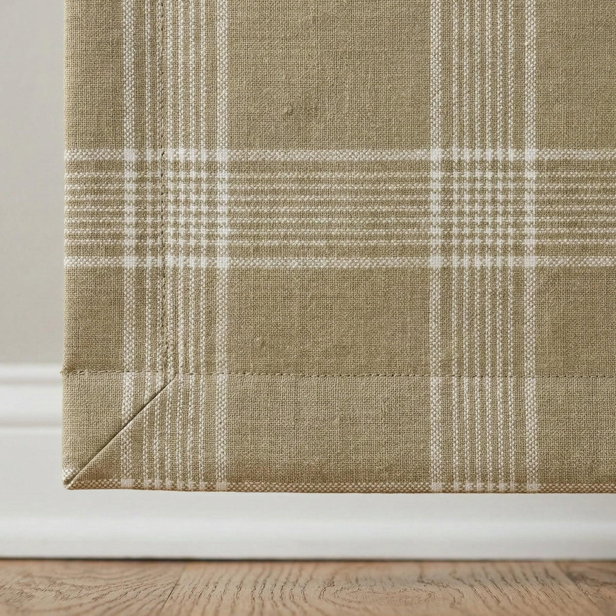 Farmhouse Plaid Linen Roman Shade, Custom Beige Cream Window Blind — image 3