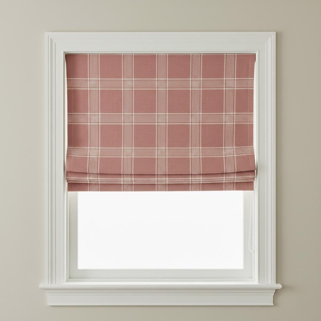 Dusty Rose Plaid Linen Roman Shade, Custom Farmhouse Window Blind, OEKO-TEX — image 3