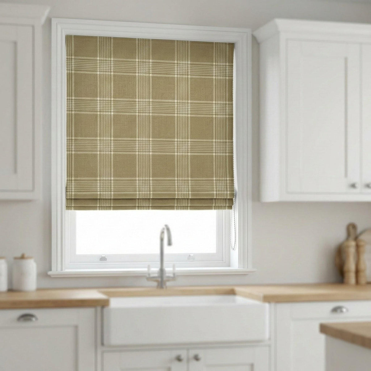 Farmhouse Plaid Linen Roman Shade, Custom Beige Cream Window Blind — image 4